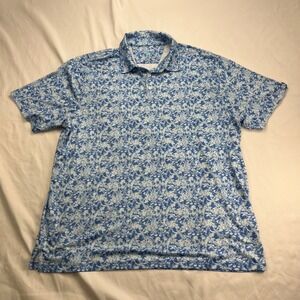 ANGLR Performance Golf Athletic Blue White Distressed‎ Floral Polo Shirt